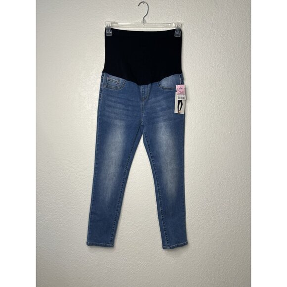 LOVE SOHO MATERNITY FULL PANEL STRETCHY BLUE JEANS SIZE L Medium Wash NWT - Picture 4 of 10